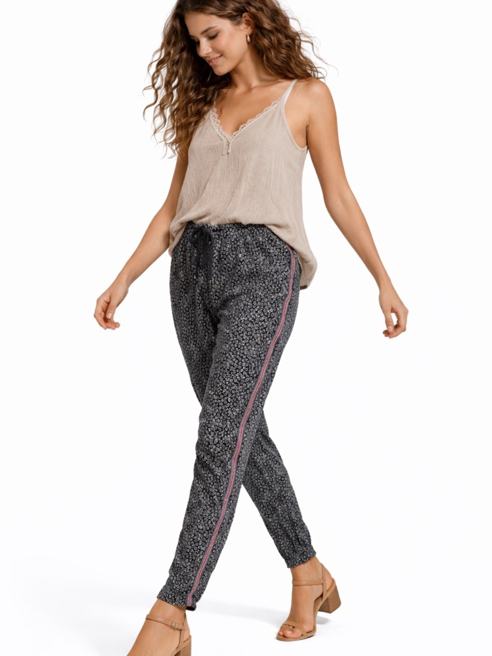 Ett Twa Anthropologie‎ Floral Jogger Pants Black White Side Stripe XS